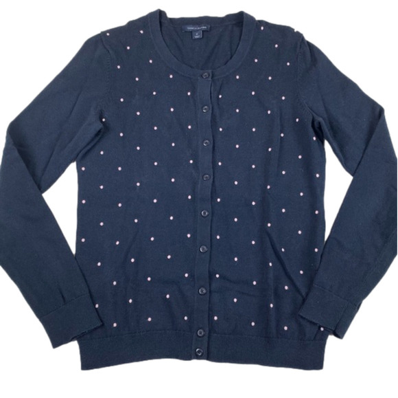 TOMMY Hilfiger Navy with Pink Polka Dots Cardigan - Picture 1 of 8